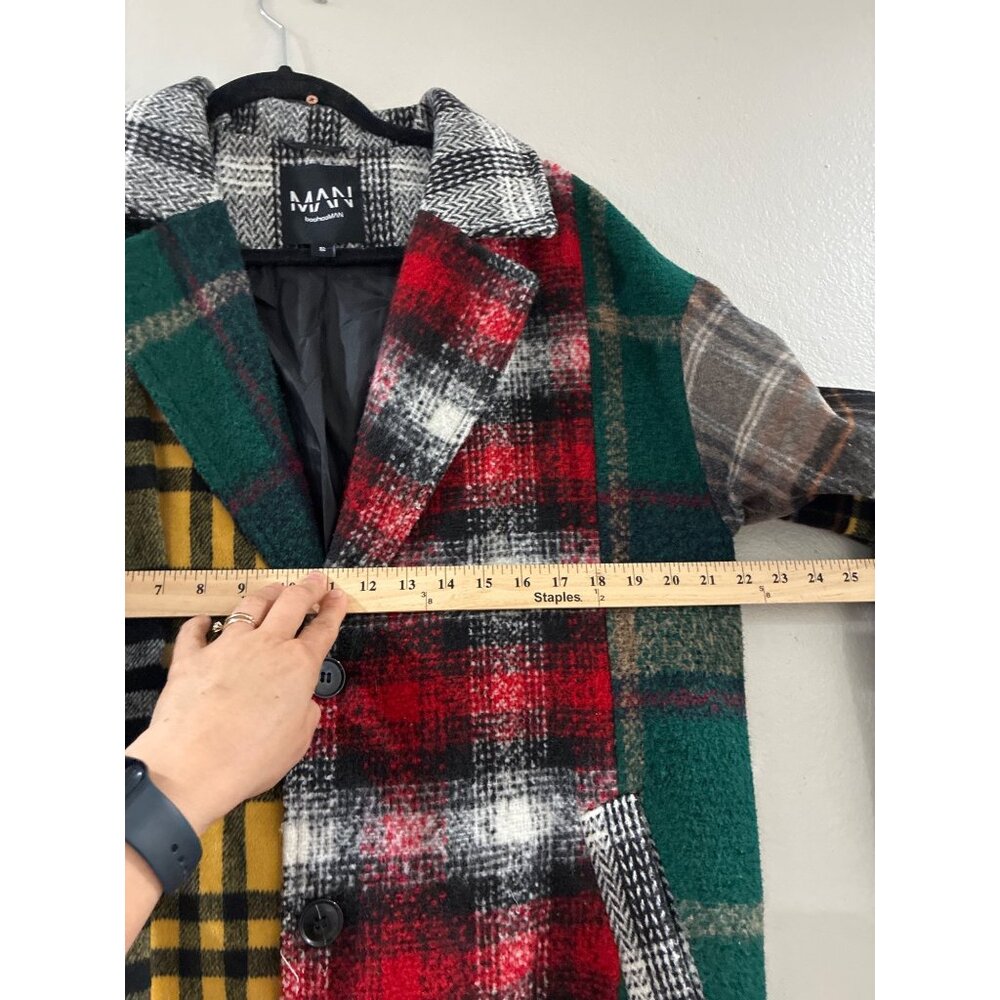 Man boohooman Plaid Patchwork Jacket colorful Lon… - image 5